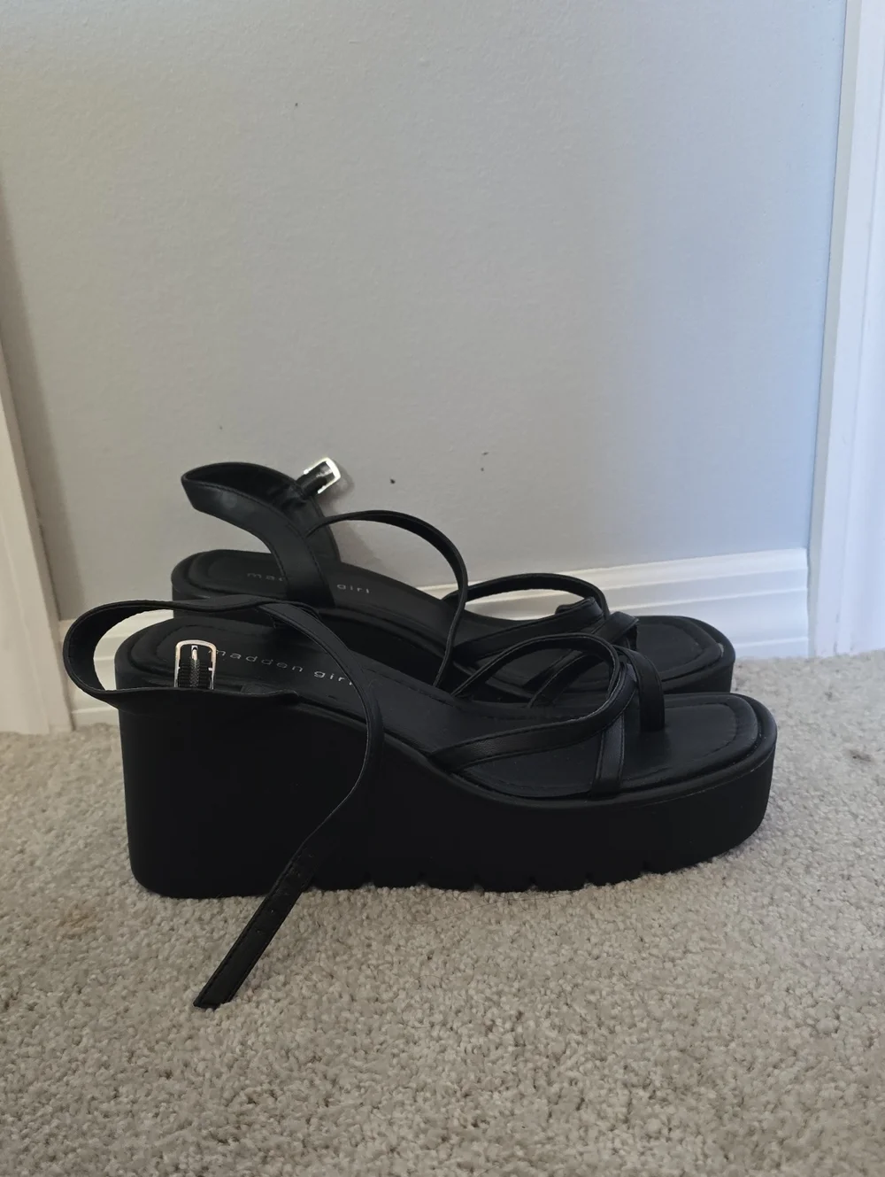 Madden Girl Black Strappy Platform Wedge Sandals